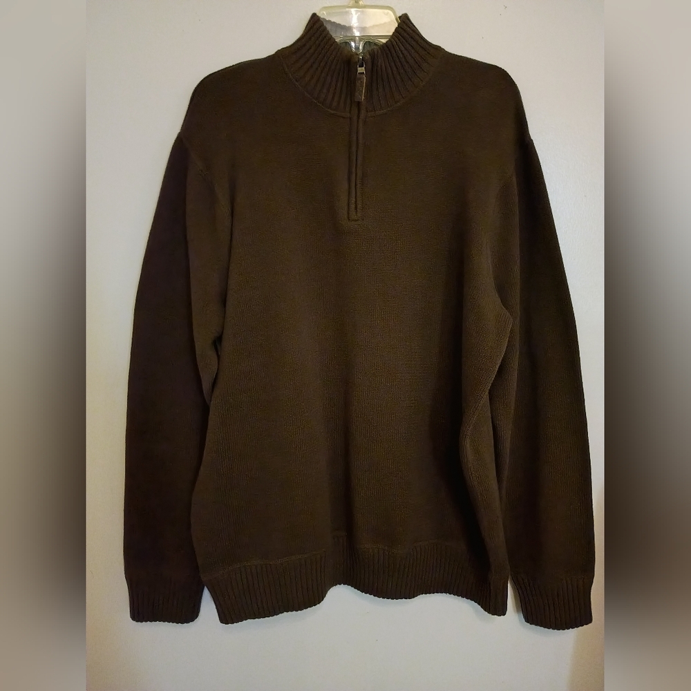 Eddie Bauer Men's Dark Brown 1/4 Zip  Sweater 100%‎ Cotton Sz XL